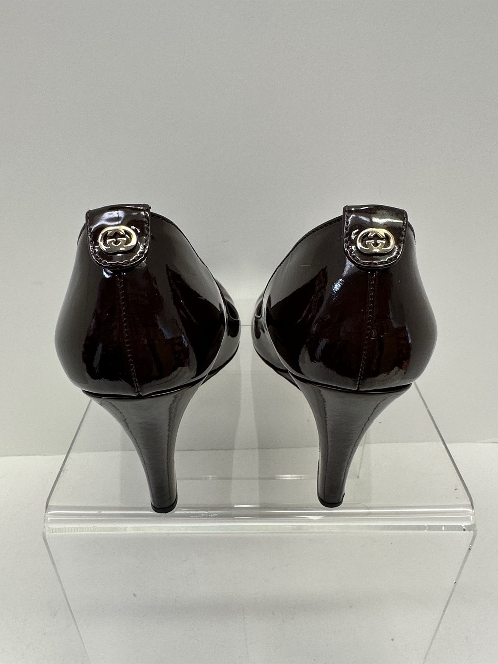 Gucci Dark Brown Patent Leather Wedge Pumps - Picture 4 of 8